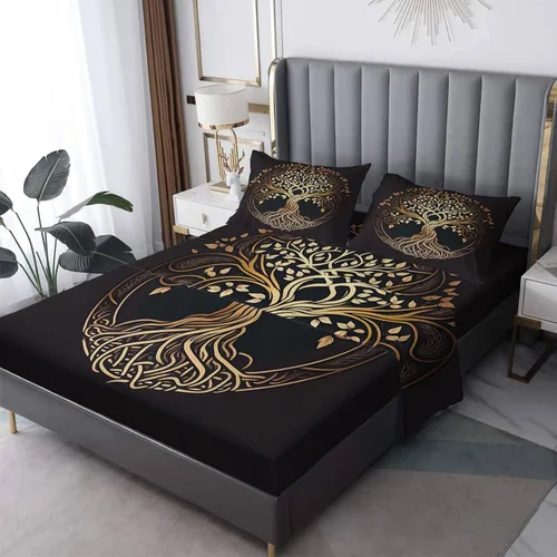 Juego de sábanas de tamaño individual con diseño de árbol de la vida, sábanas de microfibra suave y bolsillo profundo, sábanas y fundas de almohada
