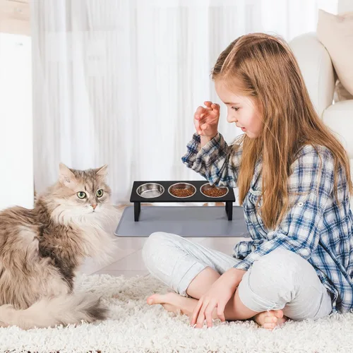 Vista 5 de Tazón de comida para gatos elevado de acero inoxidable para 3 tazones, tazón reemplazable para gatos de 4.7 pulgadas, paquete de 3