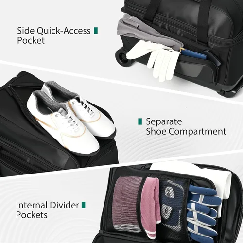 Vista 2 de GoHimal Bolsa de bolos de doble rodillo para 2 bolas con compartimento separado para zapatos de boliche (hasta talla 15 de hombre de EE. UU.)