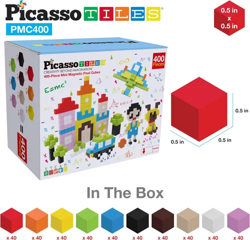 Vista 6 de Picasso Cubes - Cubo magnético de rompecabezas de píxeles de 0.5 pulgadas, 400 piezas, mezcla y combinación, juguetes sensoriales STEAM, educación