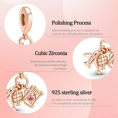 Vista 8 de Dije de globos de corazón de amor, perlas familiares de viaje, dijes de cumpleaños para mujer, collar y pulsera en plata de ley 925 con circonita