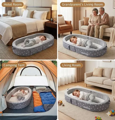 Vista 3 de Mooedcoe Cama plegable para niños pequeños con lados, cama plegable para niños pequeños de viaje, cuna de espuma para dormir
