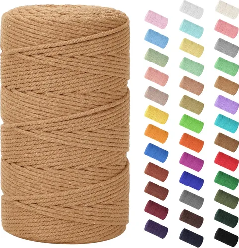 Vista 11 de Cuerda de macramé de 0.079 in x 220 yardas (656 pies), cuerda de algodón natural para colgar en la pared, ganchos de plantas, manualidades, Verde