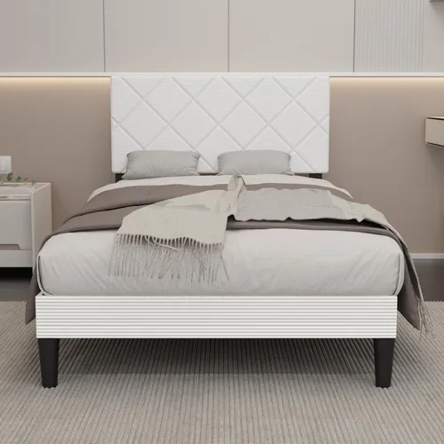 Vista 11 de Base de cama de tamaño individual con cabecera ajustable, plataforma tapizada de terciopelo, marcos de cama individual con fuerte soporte