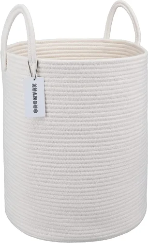 Vista 23 de XUANGUO Cesta de cuerda de algodón negro para ropa sucia, cesta de almacenamiento tejida para sala de estar, dormitorio, cesta de cuerda alta