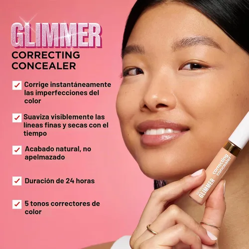 Vista 4 de Revlon Glimmer - Corrector con efecto corrector líquido para debajo de los ojos, hecho con cafeína, vitamina C y esteviosido, 100 Verde, 0.3 fl oz