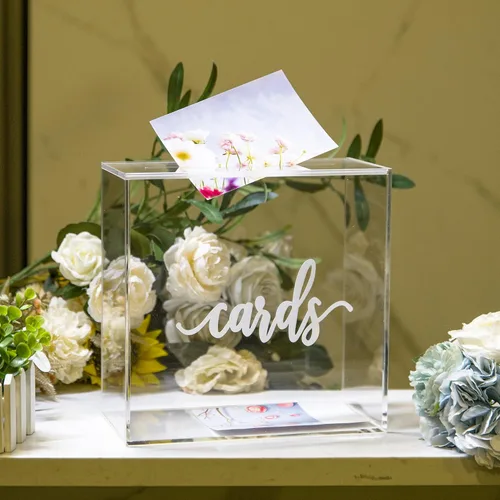 Vista 3 de Caja de tarjetas de acrílico de 10 pulgadas – Caja de tarjetas de boda para recepción, cumpleaños, fiesta, caja de dinero, deseos, fiesta