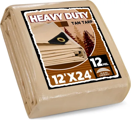 Vista 19 de RAINDEWAY Lonas de 4x8 pies, lona multiusos de poliéster a rayas de 12 mil, impermeable, con ojales y bordes reforzados, lonas rojas/blancas