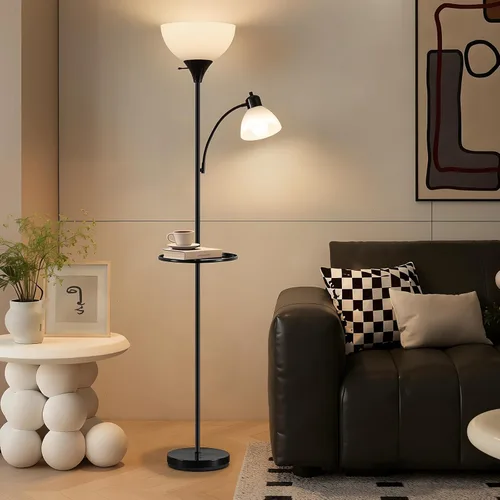 Vista 9 de Luvkczc Lámpara de pie de 72 pulgadas con mesa, luces de lectura ajustables, lámparas de pie modernas para sala de estar, dormitorio, oficina, Marrón