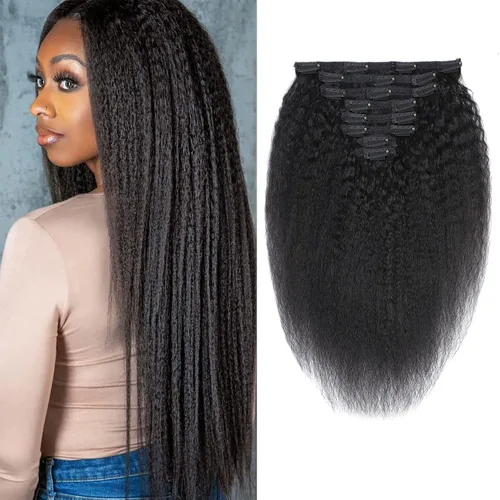 Vista 16 de Extensiones de cabello ondulado con clip, rizado natural, 100% cabello humano brasileño sin procesar, para mujeres negras (12 pulgadas)