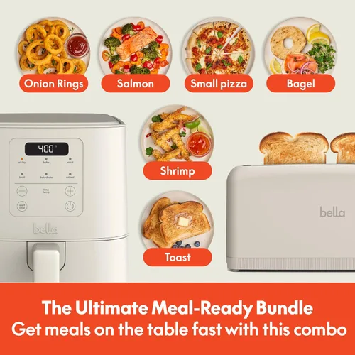 Vista 6 de BELLA Tostadora delgada de 2 rebanadas + freidora de aire delgada de 4 cuartos de galón, se adapta a utensilios de cocina en cualquier lugar™