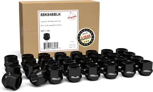 Wheel Accessories Parts 32 tuercas de rosca M14x1.5 de extremo abierto, bellota de 0.827 in, 0.84 pulgadas de largo, color negro, 3/4 pulgadas,
