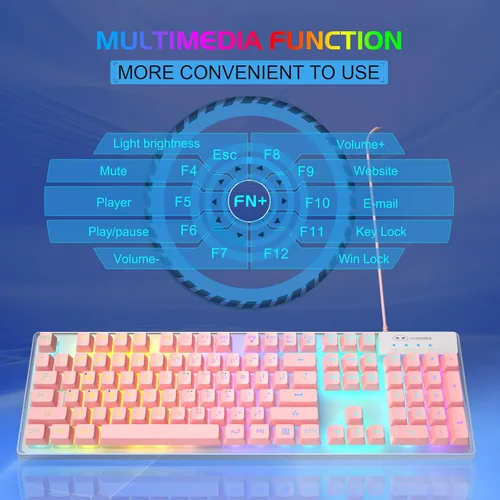 Vista 4 de Combo de teclado y mouse para juegos, teclado retroiluminado LED RGB K1 con 104 teclas, computadora y teclado para juegos para PCcomputadora