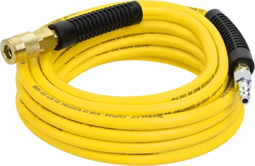 Hromee Manguera de compresor de aire Manguera híbrida de 1/4 pulgadas x 25 pies con accesorios, acoplador rápido industrial de 1/4 pulgadas y kit de