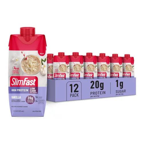 SlimFast Batido de Proteína, Vainilla - 20g de Proteína, Batido de Reemplazo de Comida Listo para Beber, Alto en Proteína con Bajo en Carbohidratos