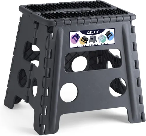 Vista 21 de Delxo Taburete plegable de 17.5 pulgadas, taburete plegable para adultos con bloqueo de seguridad, taburete plegable portátil de plástico, taburetes