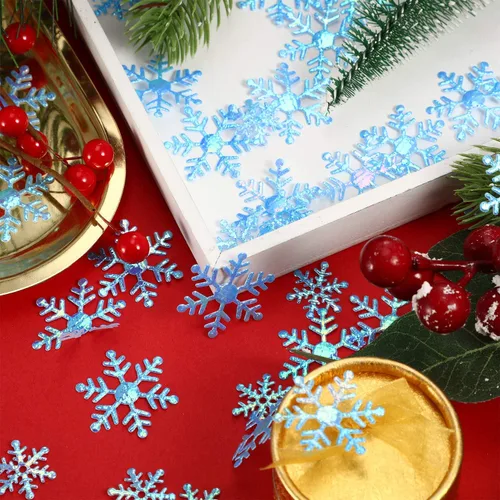 Vista 5 de 800 piezas de decoraciones de confeti de copos de nieve azules de Navidad – Confeti de nieve falso, manualidades, copo de nieve, suministros