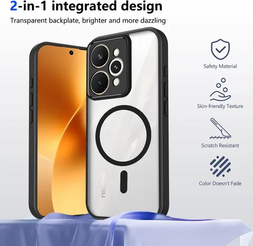 Vista 492 de Funda magnética transparente compatible con Xiaomi 17T, color negro 2 en 1 PC + TPU cubierta de teléfono a prueba de golpes, carcasa protectora