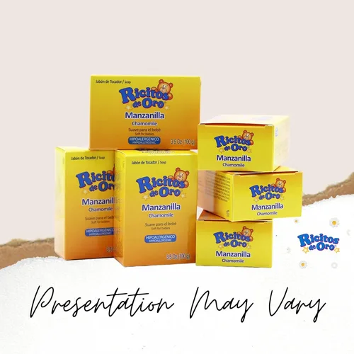 Vista 2 de Ricitos de Oro Jabón con extracto de Manzanilla, Limpia y suaviza la piel del bebé, 100 g cada una, 6 Barras de jabón.