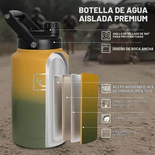 Vista 6 de NATURE PIONEOR Botella de agua táctica de 128 oz/1 galón con bolsa para Marrón verde