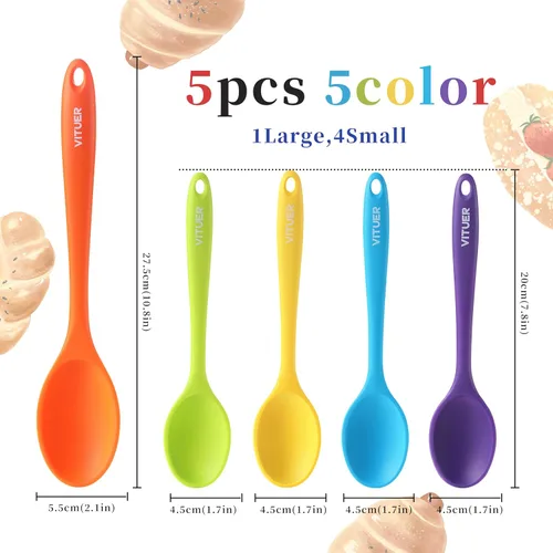 Vista 2 de 5 piezas de juego de cucharas de servir de silicona, cucharas de cocina resistentes al calor de Vituer para cocinar, mezclar, revolver y servir