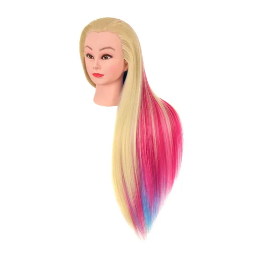 Vista 5 de FUTAI - Cabeza de maniquí de 35 pulgadas con cabello sintético largo multicolor. Muñeca estilo maniquí para practicar trenzado, peinado, recogidos.