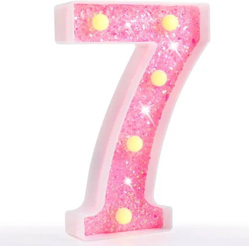 Vista 34 de Pooqla Luces de números de marquesina, números de luz rosa para niñas de 10.º cumpleaños, funciona con pilas, luz nocturna de número con purpurina