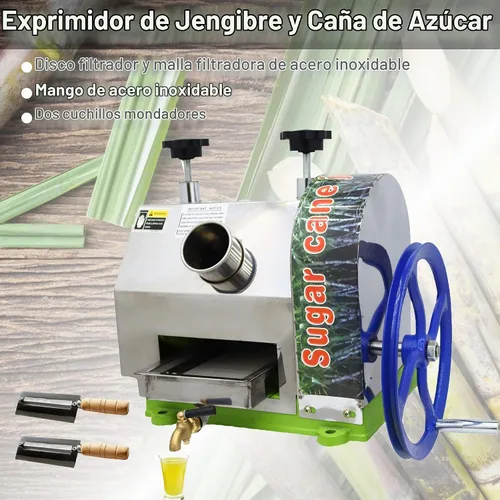 Vista 2 de Exprimidor de caña de azúcar, extractor manual de jugo de caña de azúcar, entrada de 2.4 pulgadas, 330 lbs/h, salida de tres rodillos, exprimidor