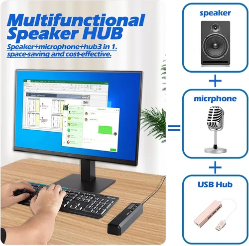 Vista 2 de Altavoz y micrófono de conferencia, altavoces de PC, cobertura de voz de 360°, reducción de ruido avanzada, USB-C Plug & Play, compatible con Zoom