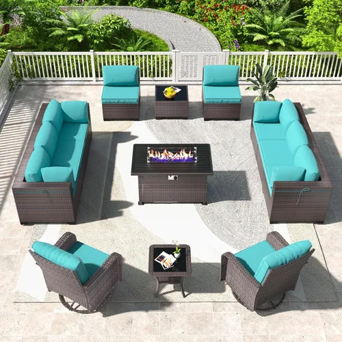 Vista 82 de Kullavik - Juego de muebles para exterior de 6 piezas con sofá modular de ratán de polietileno, color negro