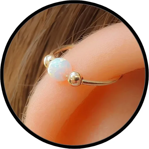 Lugasis FINE JEWELRY Arete de Hélice de Cartílago de Oro - Aro de Hélice de Oro 14k Relleno con Ópalo Blanco de 3mm – Hecho a Mano Hipoalergénico