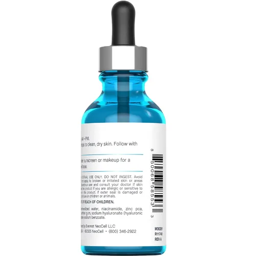 Vista 3 de NeoCell Suero de ácido hialurónico niacinamida 2 onzas líquidas Plus Zinc Fórmula hidratante para cara y cuello Cuidado avanzado de la piel