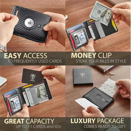 Vista 3 de TRAVANDO AirTag Cartera para hombre con clip para dinero cartera con tarjetero con bloqueo RFID regalos plegables para hombres