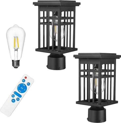 Vista 11 de Lámpara de poste para exteriores, HWH Lámpara de poste de pilar exterior en acabado negro mate con pantalla de vidrio transparente, 5HD37P BK