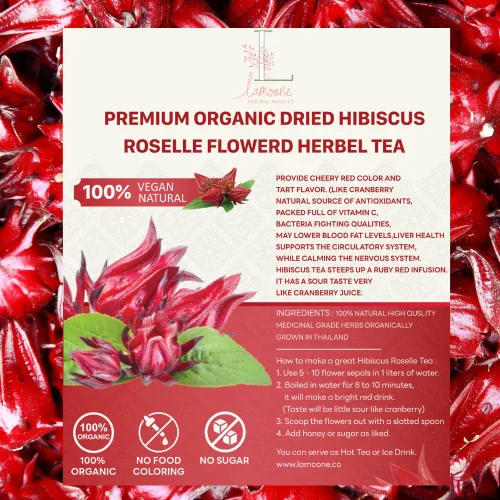 Vista 7 de Lamoone Té de hierbas de flores secas orgánicas de hibisco roselle cultivado orgánicamente en Tailandia, 100 g (3.52 oz)