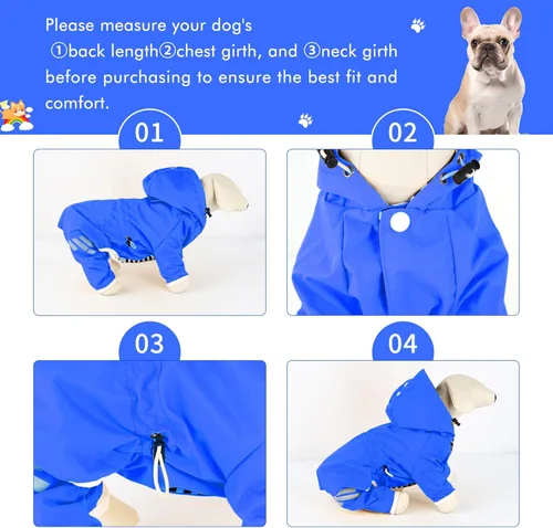 Vista 2 de Impermeable para perros, cuatro patas con capucha y tira reflectante, chaqueta impermeable para perros pequeños y medianos, ropa de poncho