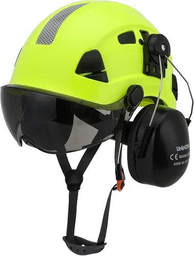 Vista 12 de UNINOVA Casco de protección para los oídos y visera ANSI Z89.1 con ventilación ABS forestal, arborista, árbol, construcción, construcción