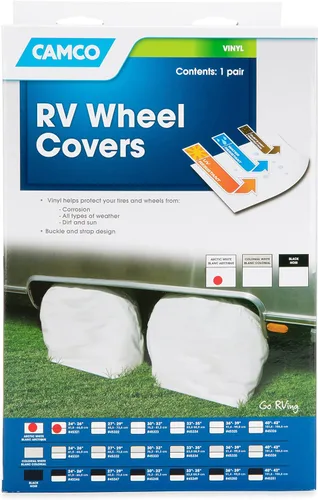 Camco 45321 - Protector de vinilo para ruedas y neumáticos, paquete de 2 (24 a 26 pulgadas, blanco)