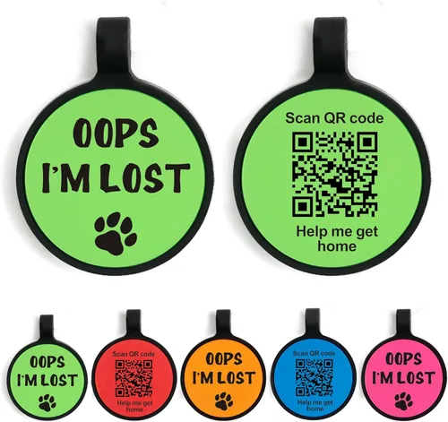 Vista 9 de Etiqueta para perro con código QR grabada para mascotas, etiqueta de nombre de perro personalizada de silicona silenciosa, etiqueta