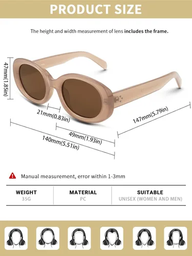 Vista 6 de Zeelool Gafas de sol ovaladas retro para mujer, polarizadas de los años 90, gafas de sol vintage ZSP0058