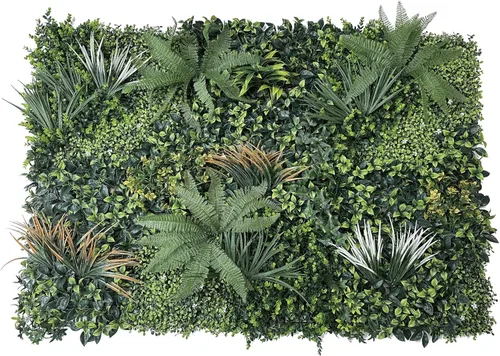 KuGuo Paneles de plantas artificiales de seto topiario para interiores y exteriores, seto de follaje, paneles de pared de césped sintético, 6 piezas