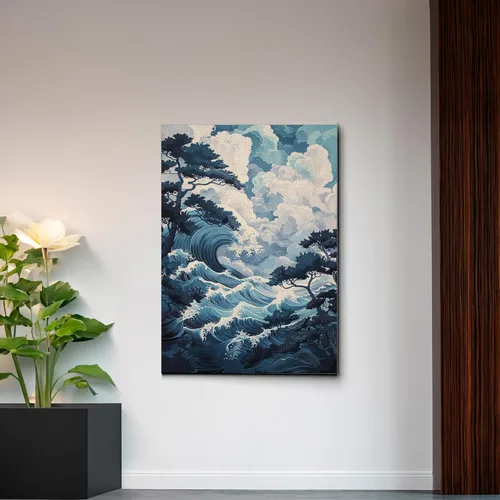 Vista 6 de Canvas Print Canvas Framed Canvas Wall Art Wood Panel Retro Wave Art A Storm Wall Art Print Sea Wave In The Night And Trees Stormy Waves Art Canvas