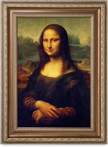 DECORARTS - Leonardo Da Vinci Mona Lisa - Arte enmarcado con marco de bronce antiguo, impresión giclée, retrato renacentista fabricado en Estados