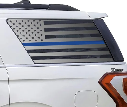 Vista 9 de BOGAR TECH DESIGNS Calcomanía de vinilo precortada con bandera estadounidense para ventana de un cuarto compatible con Ford Expedition MAX Negro