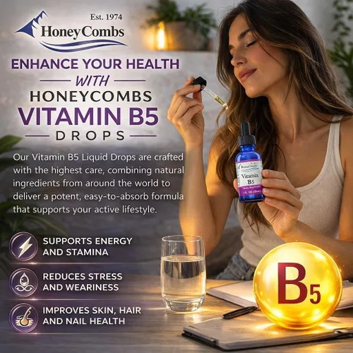 Vista 3 de HoneyCombs Extracto de vitamina B5 sin alcohol (líquido), 1 oz