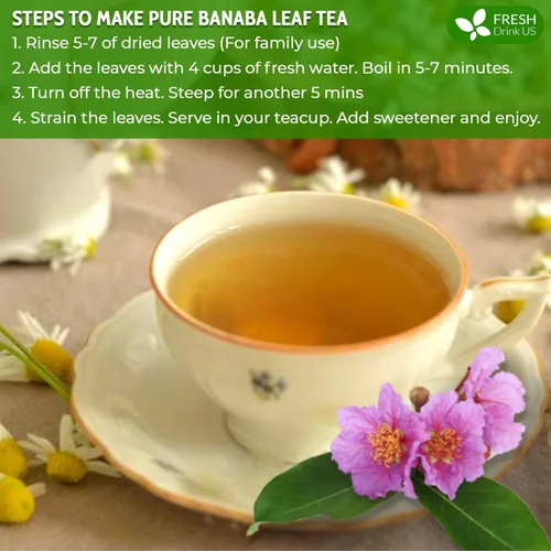 Vista 8 de FreshDrinkUS, Más de 50 hojas secas de banaba premium, 100% naturales y puras de hojas enteras de banaba, té de hoja de banaba, sin aditivos, sin