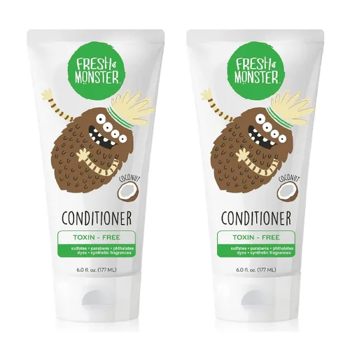 Fresh Monster Acondicionador de cabello para niños, sin toxinas, hipoalergénico y natural, acondicionador para el cabello para niños, coco (paquete