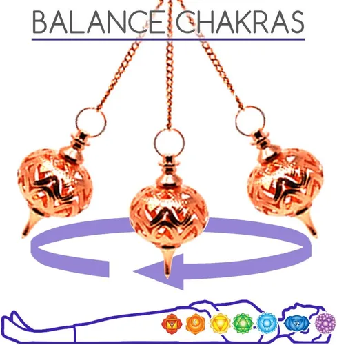 Vista 5 de Péndulo de radiestesia de cobre con cadena conductora de energía espiritual para curación corporal, chakras de equilibrio de Reiki, limpieza