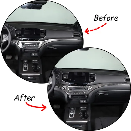 Vista 2 de Decoración de consola central de automóvil de fibra de carbono real suave 3D, marco de decoración, kit de decoración compatible con Honda Pilot 2015