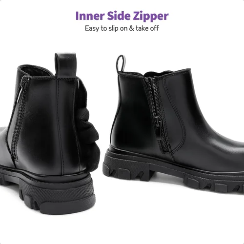 Vista 4 de DREAM PAIRS Botas Chelsea para niñas, con cremallera lateral, botines intercambiables para niños pequeñosniños grandes